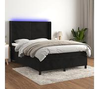 QUAHEAS Sommier à Lattes tapissier Noir 140x190 cm avec Matelas Ressorts ensachés et LED, Velours Doux, tête de lit réglable, Cadre de lit Adulte pour Chambre, Bureau ou Appartement