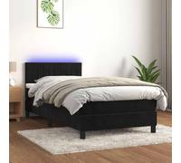 QUAHEAS Sommier à Lattes tapissier Noir 80x200cm avec Matelas Ressorts ensachés, surmatelas Doux, tête de lit réglable et Bande LED pour Chambre Adulte Enfant ado