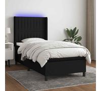 QUAHEAS Sommier à Lattes tapissier Noir 90x190 cm avec Matelas Ressorts ensachés, tête de lit réglable, Bande LED intégrée, Tissu Respirant et Durable pour Chambre Adulte Enfant