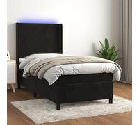 QUAHEAS Sommier à Lattes tapissier Noir 90x200 cm avec Matelas Ressorts ensachés et LED, Cadre Velours Doux, tête de lit réglable, idéal Chambre Adulte Enfant ado, Support Confortable et Durable