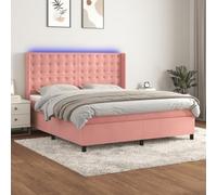 QUAHEAS Sommier à Lattes tapissier Rose 180x200 cm en Velours avec Matelas Ressorts ensachés et Bande LED pour Chambre Adulte Enfant Confort et Design