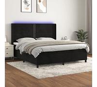 QUAHEAS Sommier à Lattes tapissier Velours Noir 180x200 cm avec Matelas Ressorts ensachés LED Bande éclairage USB tête de lit réglable Chambre Adulte Enfant Confort Durable