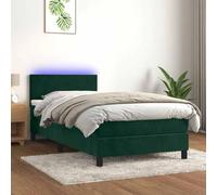 QUAHEAS Sommier à Lattes tapissier Vert foncé 80x200cm avec Matelas à Ressorts ensachés, surmatelas Mousse, tête de lit réglable et Bande LED pour Chambre Adulte Enfant