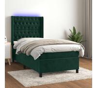 QUAHEAS Sommier à Lattes tapissier Vert foncé 90x200cm avec Matelas Ressorts ensachés Velours, tête de lit réglable, Bande LED intégrée pour Chambre Adulte et Enfant