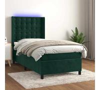 QUAHEAS Sommier à Lattes tapissier Vert foncé 90x200cm en Velours avec Matelas à Ressorts ensachés, tête de lit réglable et Bande LED pour Chambre Adulte et Enfant