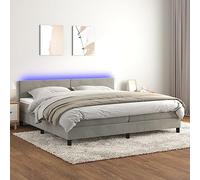 QUAHEAS Sommier tapissier à Lattes avec Matelas 200x200 cm Gris Clair Velours, tête de lit réglable, Bande LED intégrée, Cadre en Bois Massif, Support Robuste pour Chambre Adulte