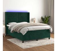 QUAHEAS Sommier tapissier à Lattes avec Matelas et Bande LED Vert foncé 140x200 cm Velours Doux tête de lit réglable Cadre de lit pour Chambre Adulte Enfant