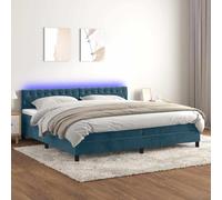 QUAHEAS Sommier tapissier à Lattes avec Matelas et LED Bleu foncé 200x200 cm Cadre en Velours, tête de lit réglable, Ressorts ensachés, pour Chambre Adulte Enfant, lit Confortable et Lumineux