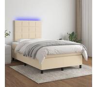 QUAHEAS Sommier tapissier en Tissu crème avec Matelas 120x200cm et Bande LED intégrée, tête de lit réglable, Cadre lit Plateforme Durable pour Chambre Adulte, Soutien Dos Confortable