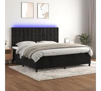 QUAHEAS Sommier tapissier Noir 200x200 cm Velours avec Matelas à Ressorts ensachés, tête de lit réglable, Bande LED intégrée, Cadre lit Adulte avec Structure Bois Massif pour Chambre, Studio