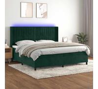 QUAHEAS Sommier tapissier Velours Vert foncé 200x200 cm avec Matelas à Ressorts ensachés, Bande LED intégrée, tête de lit réglable, Cadre lit Adulte pour Chambre, Support Robuste et Confortable