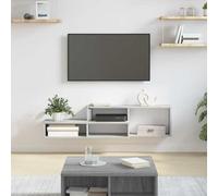 QUAHEAS Support TV mural en bois 120 x 25 x 28,5 cm avec étagère, peu encombrant, meuble TV bas moderne et table TV pour salon, espace de rangement, canal de câbles, rangement, commode, buffet
