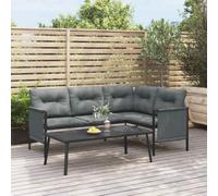 QUAHEAS Table Basse de Jardin Anthracite en Acier Robuste 110x55x35 cm pour terrasse extérieur Patio Balcon avec Design à Lattes Stable et résistant pour Repas détente Salon Jardin