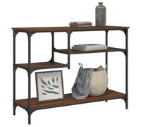 QUAHEAS Table console avec étagères, aspect chêne marron, 100 x 35 x 75 cm, table robuste pour salon et entrée avec espace de rangement, idéale comme support d'appoint