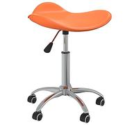 QUAHEAS Tabouret à roulettes en cuir synthétique orange, réglable en hauteur et pivotant, 44 x 44 x 46-57 cm, 5 roues, ergonomique pour salon de coiffure, barbier, salon de beauté, coiffage