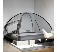 QUAHEAS Tente moustiquaire mongole - Noir - 200 x 200 x 135 cm - Avec 220 mailles - Filet anti-insectes fin pour lit et extérieur - Camping - Protection contre les moustiques, les mouches et les