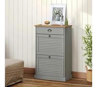 QUAHEAS VIGO Armoire à chaussures en pin massif - 60 x 35 x 96 cm - Gris - Avec poignées en métal - Peu encombrant - Pour couloir, couloir, rangement fermé et rangement