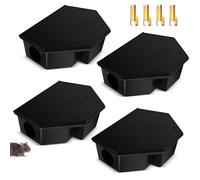 Qualirey Lot de 4 grandes stations d'appât pour rats en vrac avec clés 34 x 22 x 8,5 cm, fabriquées en matériaux robustes, appât non inclus (noir)