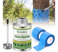 Qualirey Revêtement adhésif pour piégeage des insectes avec brosse et 2 rubans adhésifs, ruban adhésif d'extérieur pour parasites communs, serres, vergers, plantes d'arbres (piège à mouches cerf)