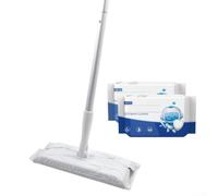 Qualoramall Kit de nettoyage 2 en 1 avec balai plat et lingettes humides jetables pour le nettoyage humide et sec des planchers, du carrelage et de la cuisine, poignée en plastique léger avec (B)