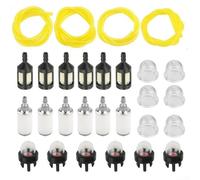 Qualoramall Lot de 28 tuyaux de carburant pour petit moteur de 6,1 m en polyuréthane avec 4 tailles de tuyau, 12 filtres, 6 ampoules, pompe pour tronçonneuse, souffleur, débroussailleuse, équipement à