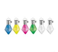 Qualoramall Lot de 6 lampes solaires à suspendre en forme de diamant pour jardin, cour, mariage, vacances, décoration de vacances, 5 LED, résistantes aux intempéries, guirlande d'ampoules d'extérieur