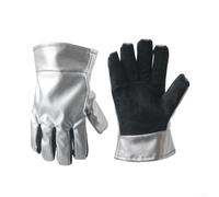 Qualoramall Paire de gants résistants à la chaleur pour camping, barbecue et utilisation industrielle avec protection 400 C et dos en feuille d'aluminium ignifuge et paume en cuir de vachette noir