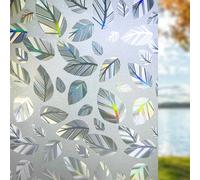 Qualsen Film Fenetre Anti Regard Vitrail, 3D Motif de Feuilles, 30x120cm | Brise Vue Fenetre Effet Arc-en-Ciel Motif Décoratif, Film Electrostatique Vitre Non Adhesif Anti UV, pour Chambre Cuisine