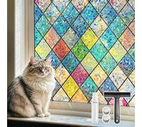 Qualsen Film Fenetre Anti Regard Vitrail, Motif en Losanges, 30x200cm | Brise Vue Fenetre Effet Arc-en-Ciel Motif Décoratif, Film Electrostatique Vitre Non Adhesif Anti UV, pour Chambre Cuisine