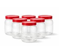 QUANTA Lot de 6 bocaux en plastique avec couvercles - Transparents (750 ml) - Hermétiques, empilables, sans BPA - Pour épices, bonbons, travaux manuels, friandises pour chiens - Réutilisables et