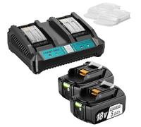 Quantrex 2pcs 18V 5.0Ah Batterie de Rechange pour Makita Batterie avec Chargeur DC18RD Compatible avec BL1850 BL1860B BL1860 BL1850B BL1840 BL1830 BL1820 LXT400 DC18RD DC18RC
