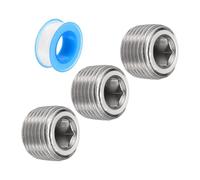 QUARKZMAN 1/2"NPT Interne Hex Filetage Douille Tuyau Bouchon Inox Acier avec PTFE Ruban Mâle Filetage Tuyau Capuchon Argent 3pcs