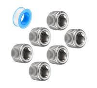 QUARKZMAN 1/8"NPT Interne Hex Filetage Inox Acier Argent 6pcs | Douille Tuyau Bouchon avec PTFE Ruban Mâle Filetage Tuyau Capuchon