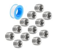 QUARKZMAN 1/8"PT Interne Hexagonal Filetage Prise Tuyau Bouchon Acier Inox avec PTFE Ruban Mâle Filetage Tuyau Capuchon Argent 12PCS