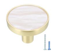QUARKZMAN 10 pcs 1-1/4 pouce Or Cuisine Armoire Boutons avec Marbre Étagère Autocollants pour Commodes Brossé Laiton Tiroir Boutons Porte Boutons Armoire Quincaillerie