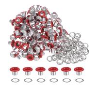 QUARKZMAN 100 Ensembles Œillets en Métal de 5mm ID avec Rondelles, 7mm de Hauteur Œillets en Fer pour Chaussures, Vêtements, Ceintures, Étiquettes, Sacs, Tissus, Cuir, Rouge