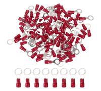 QUARKZMAN 100 Pcs RV1.25-6 Connecteurs Electriques À Anneau Isolé Bornes De Câblage Kit De Connecteurs À sertir Pour Projets Électriques Industrie Chimique Industriel, Rouge