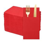 QUARKZMAN 100 Pcs Serviettes En Papier Jetables Avec Poches Intégrées Rouge | Pour Couverts, Serviettes De Table Pour Couteaux Et Fourchettes, Essuie-Mains Pour Mariage