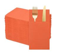 QUARKZMAN 100 Pcs Serviettes Jetables En Lin Essuie-Mains Orange Vif | Avec Poches Intégrées Pour Couverts, Serviettes En Papier Pour Couteaux Et Fourchettes, Pour Mariage