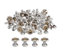 QUARKZMAN 100pcs Argent Jaune Strass Rivets 8mm/0.31" | Maroquinerie Rivets Cristal, Métal Double Capuchon Goujon Clou DIY Cuir Fabrication Sac Main Vêtements