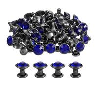 QUARKZMAN 100pcs Noir Bleu Strass Rivets 8mm/0.31" pour DIY Cuir | Maroquinerie Rivets Cristal Rivets Métal Double Capuchon Strass Goujon Rivets Clou, Fabrication Sac Main Vêtements