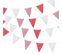 QUARKZMAN 10M Rouge Blanc Damier Fanion Bannière, 36 PCS Drapeaux Triangle Tissu Guirlande pour Anniversaire Mariage Décoration Extérieur Jardin