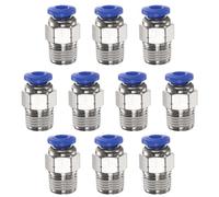 QUARKZMAN 10pcs Raccord Rapide Air Comprimé 4mm OD x 1/8" NPT PC4-N01 Bleu | Connecteur Rapide en Cuivre Filetage Mâle Droit, Raccord Pneumatique pour Raccord de Tuyau D'Air Système D'Air Industriel