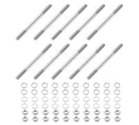 QUARKZMAN 10pcs Tiges Filetées Double Extrémité, M6x75mm Boulons Tige Filetée en Acier Inoxydable 304 Filetage à Double avec Écrous Rondelle Plate et Frein, Goujon Fileté pour Serre-Joints