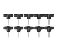 QUARKZMAN 10Pcs Vis de Serrage Étoile M5 x 25mm Filetage Mâle Plastique Boutons de Goujon en T Poignées Filetées en T Serrage Manuel Vis à Oreilles, Noir