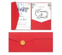 QUARKZMAN 12 Pcs Enveloppes De Poche A7 Pour Invitation Avec Autocollant De Cire Dorée 5x7 Cartes D'invitation Tripliees Pour Mariage Anniversaire Diplôme Cérémonie Invitation De Poche,