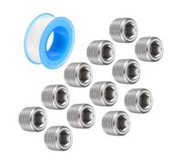 QUARKZMAN 12PCS 1/8"NPT Interne Hexagonal Filetage Prise Tuyau Argent | Bouchon, Mâle Filetage Tuyau Capuchon, Acier Inox avec PTFE Ruban