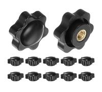 QUARKZMAN 12Pcs Étoile Boutons M5 Filetage Femelle 25mm Tête en Plastique à 6 Points Insert en Laiton Vis à Trou Non Passant Poignée de Serrage à Bouton Fileté, Noir