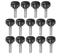 QUARKZMAN 14pcs Moleté Serrage Boutons M6 x 25mm Mâle Filetage 20mm Tête Poignée Plastique Métrique Pouce Vis verrouilleront Boutons Filetés Clou Poignées, Noir