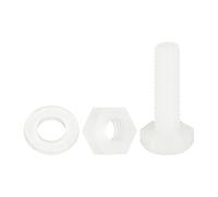 QUARKZMAN 150 Pcs/50 Ensembles Boulons Hexagonaux Nylon, M4 x 15mm Vis À Tête Hexagonale Plastique Filetage Complet Boulons Et Écrous Avec Rondelles Plates Pour Accessoires, Blanc